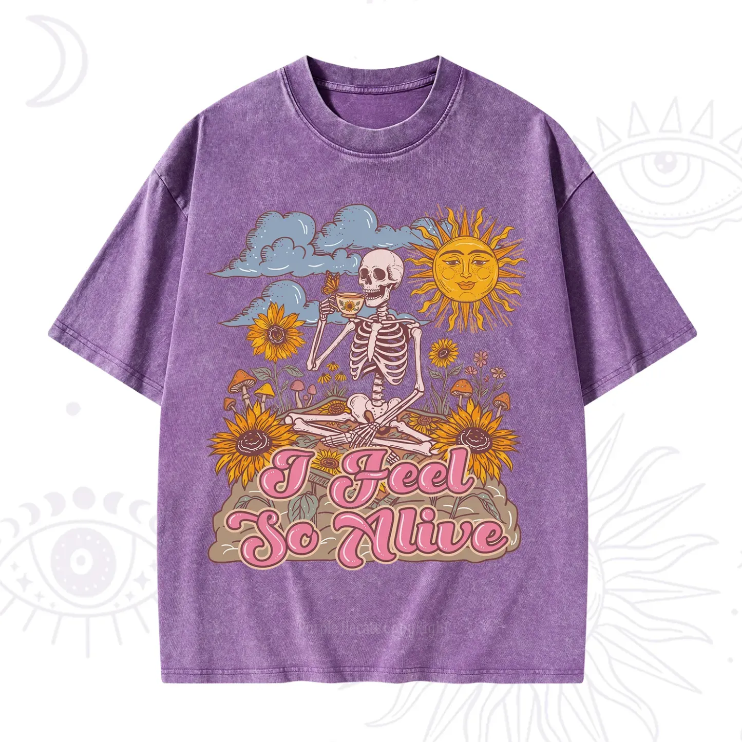 Purplehecate I feel So Alive Dancing Sarcastic Skeleton Washed T-Shirt