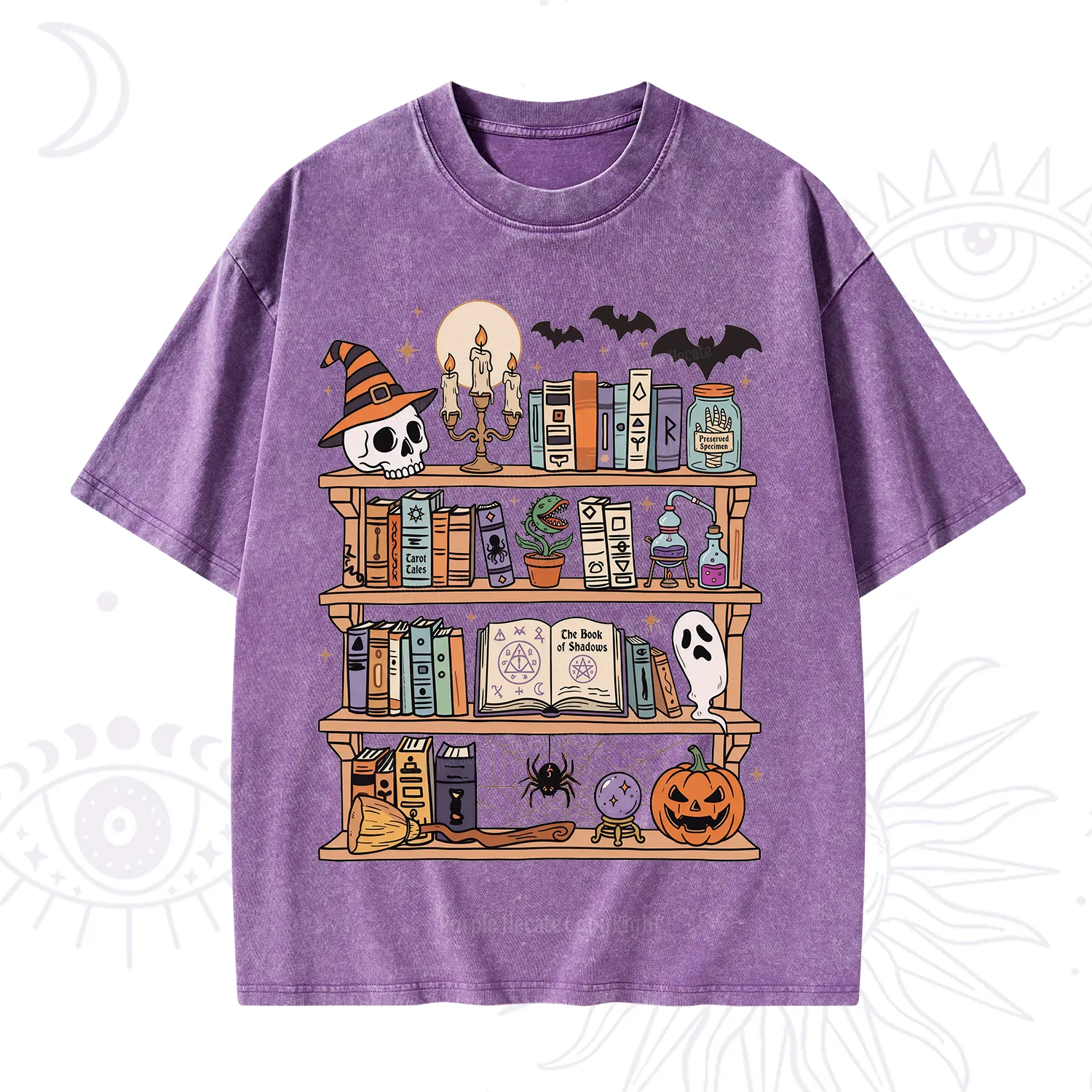 Purplehecate Halloween Library Washed T-Shirt