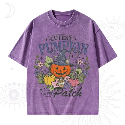 Purplehecate Cutest Pumpkin in the Patch Halloween Washed T-Shirt