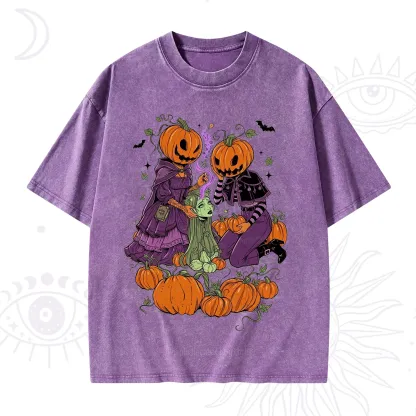 Purplehecate Spooky Witch Pumpkin Patch Washed T-Shirt