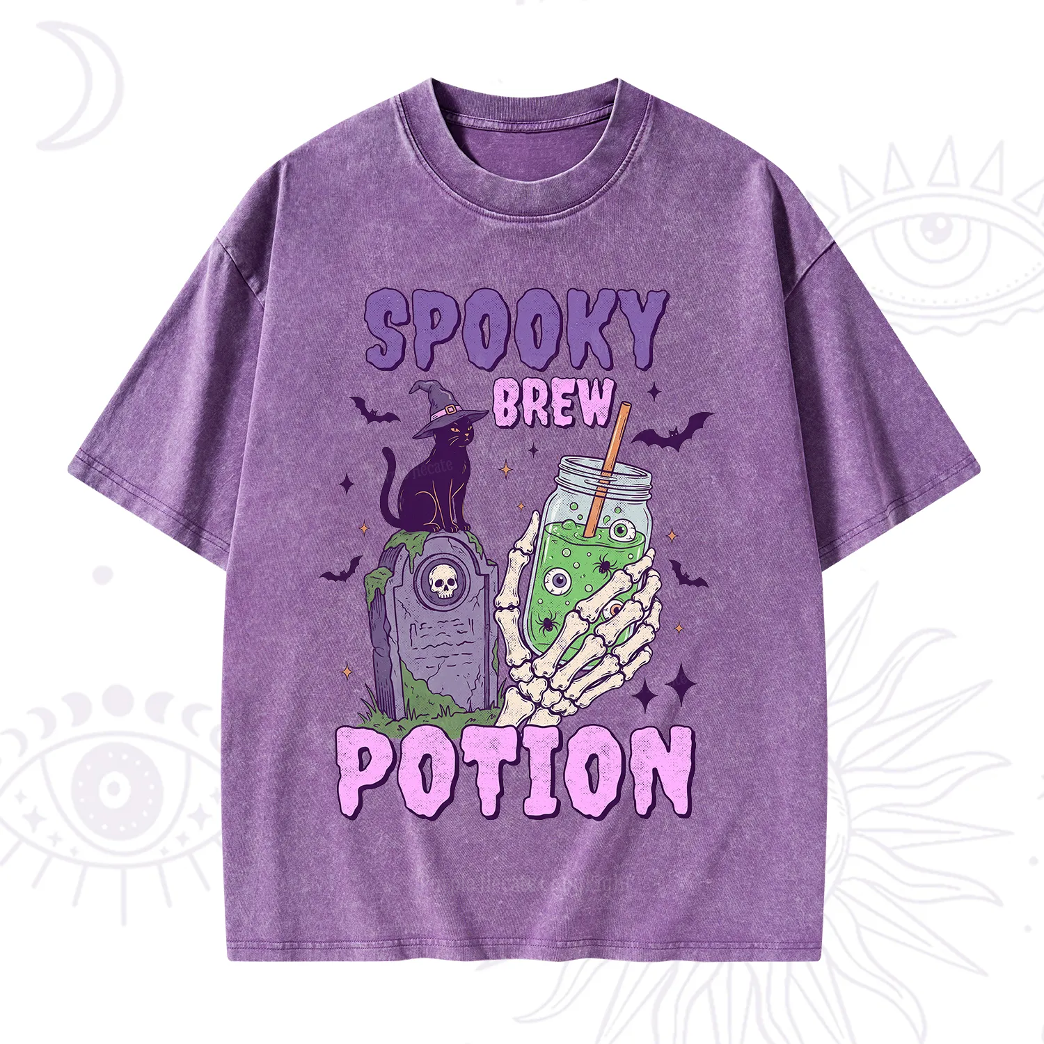 Purplehecate Spooky Brew Potion Halloween Washed T-Shirt