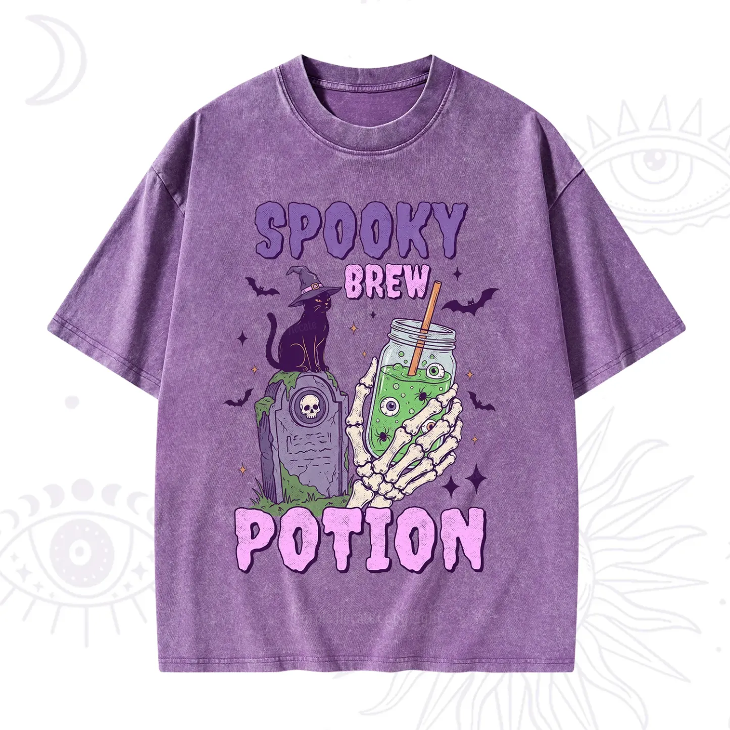 Purplehecate Spooky Brew Potion Halloween Washed T-Shirt