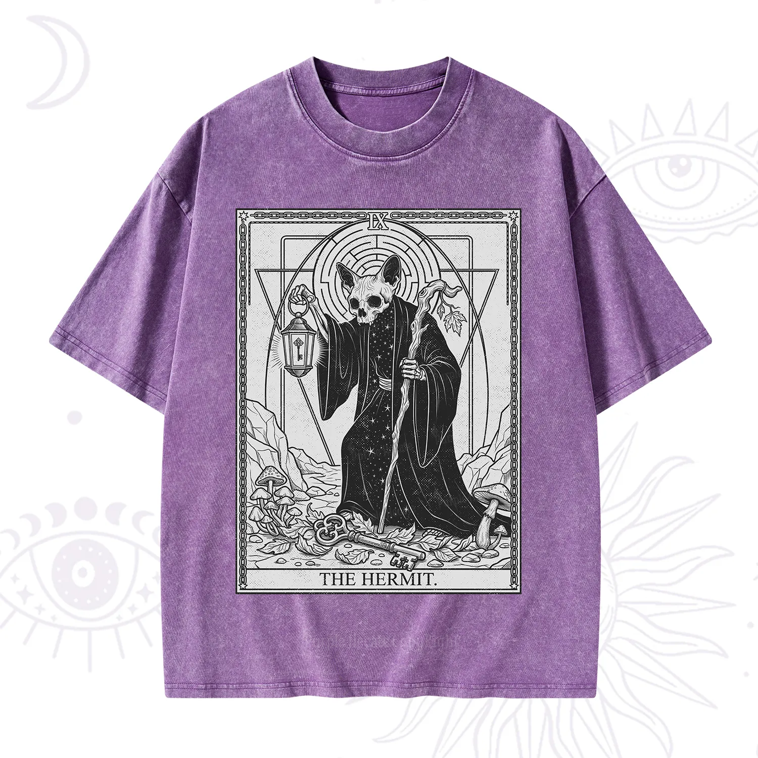 Purplehecate The Hermit Skeleton Cat Tarot Washed T-Shirt