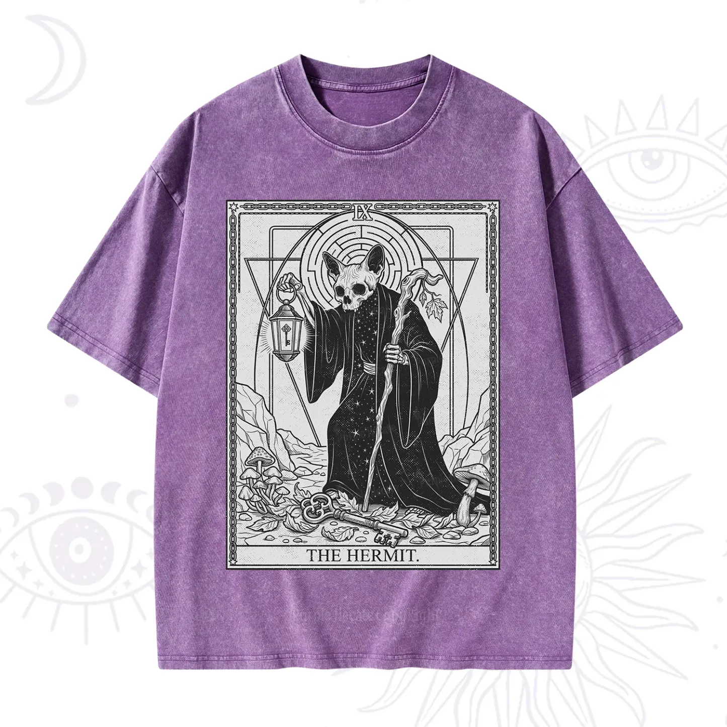 Purplehecate The Hermit Skeleton Cat Tarot Washed T-Shirt