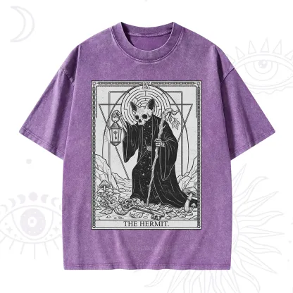 Purplehecate The Hermit Skeleton Cat Tarot Washed T-Shirt