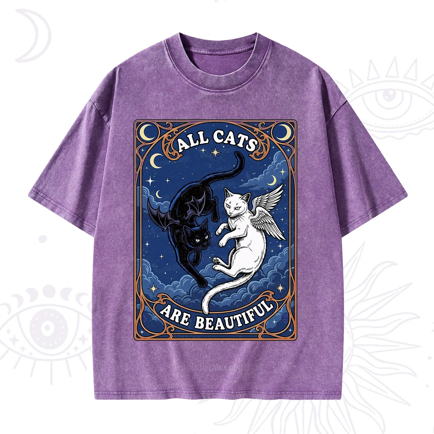 Purplehecate Angel & Devil Cat Washed T-Shirt