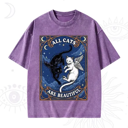 Purplehecate Angel & Devil Cat Washed T-Shirt