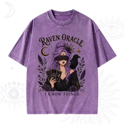 Purplehecate Raven Oracle I Know Things Witchy Washed T-Shirt
