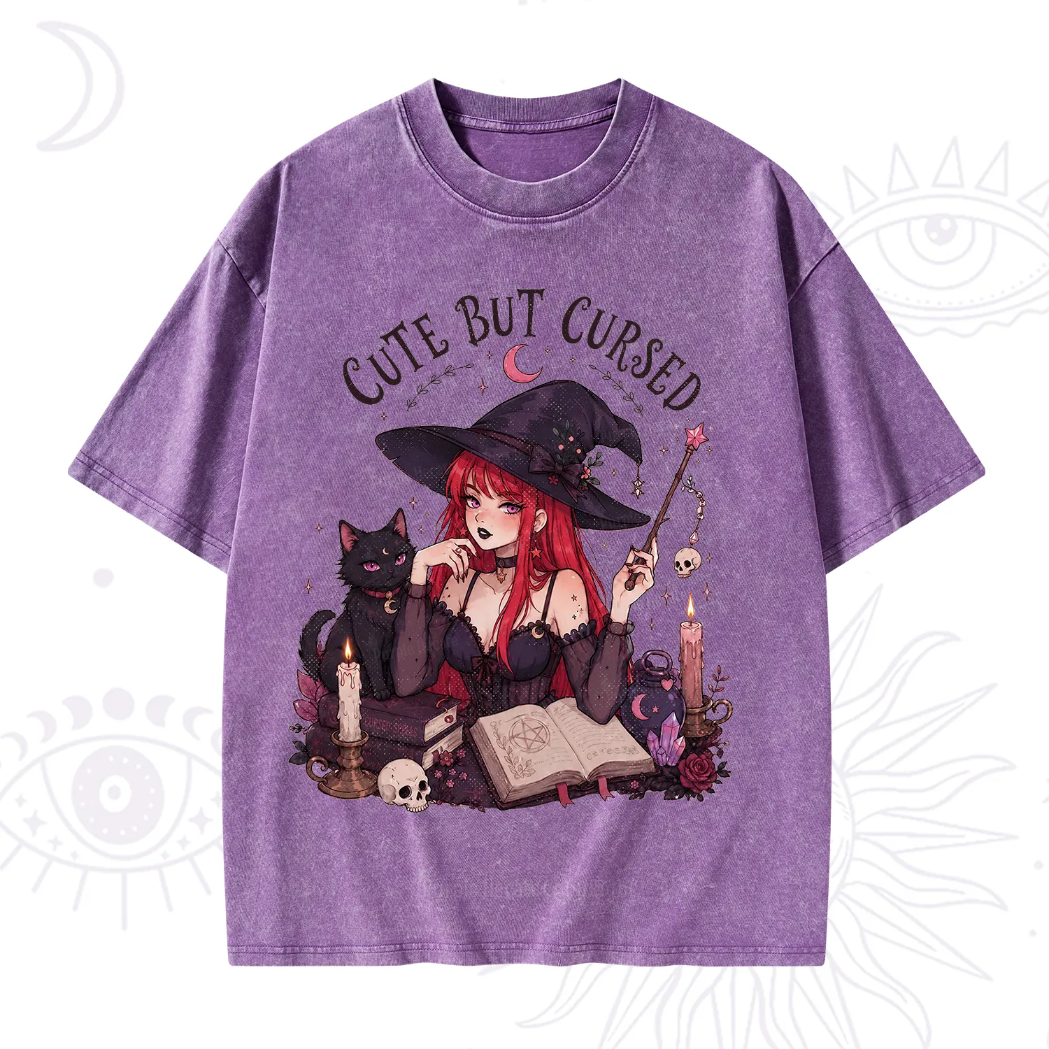 Purplehecate Cute But Cursed Witch Washed T-Shirt