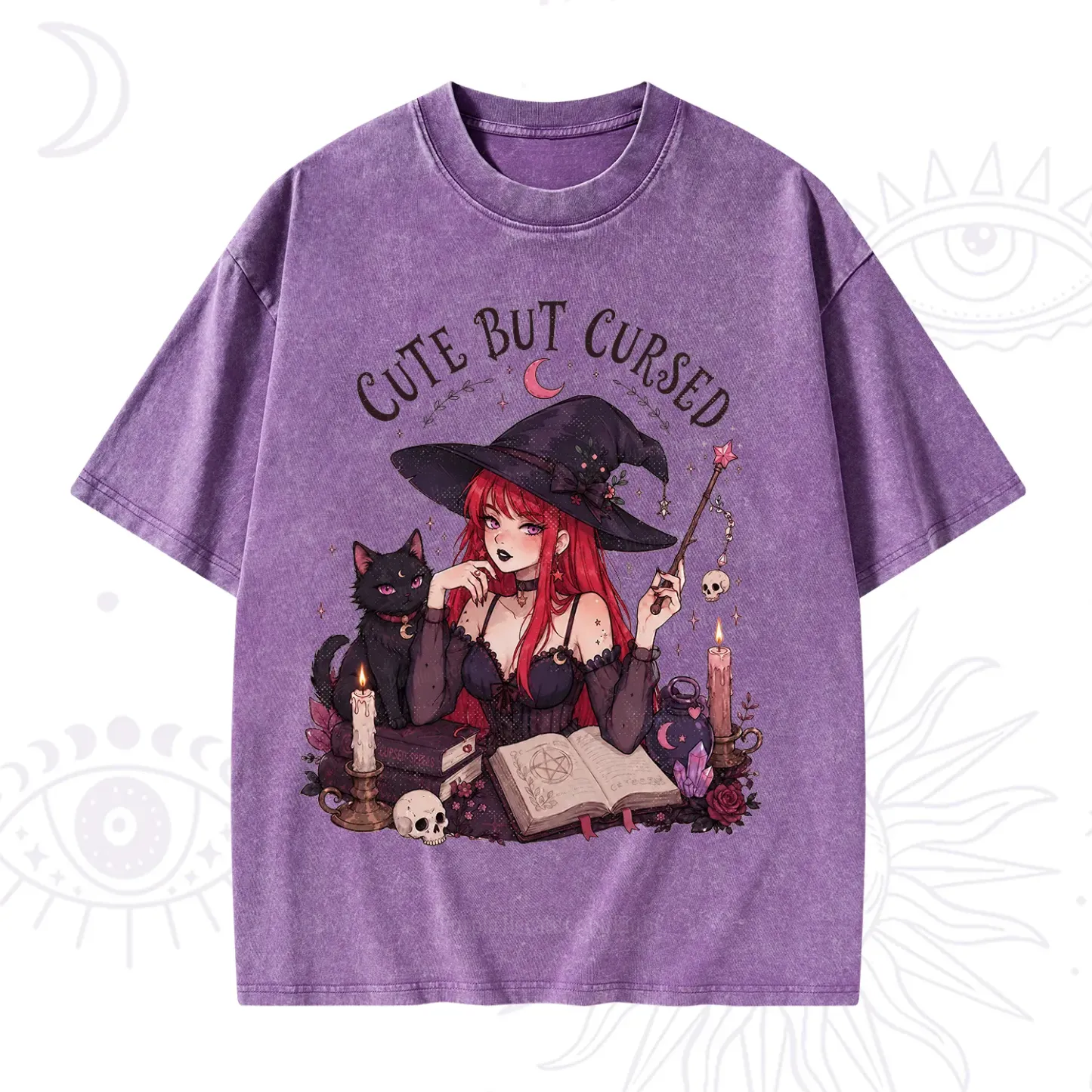 Purplehecate Cute But Cursed Witch Washed T-Shirt