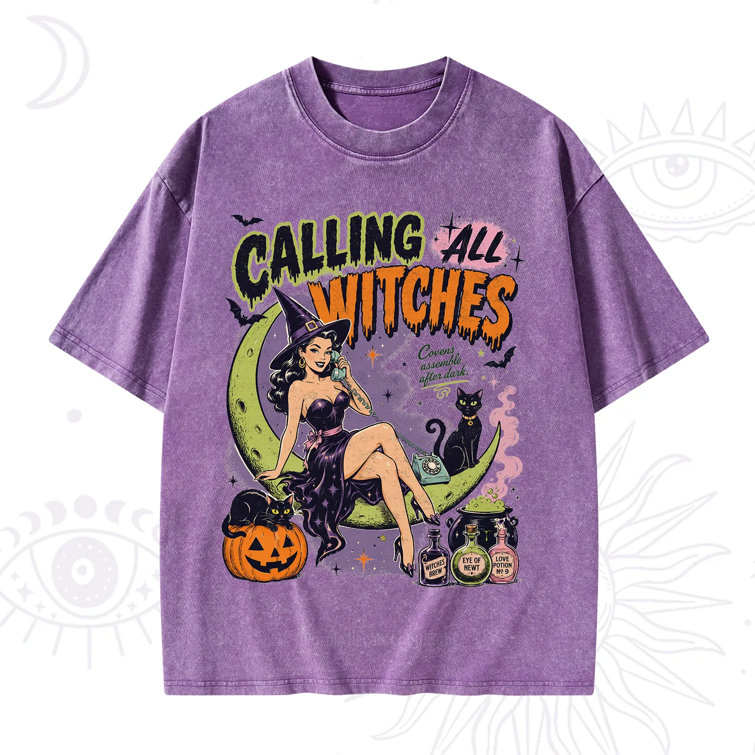 Purplehecate Calling All Witches Halloween Washed T-Shirt