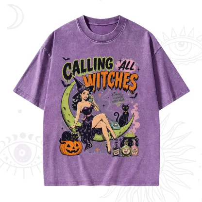 Purplehecate Calling All Witches Halloween Washed T-Shirt