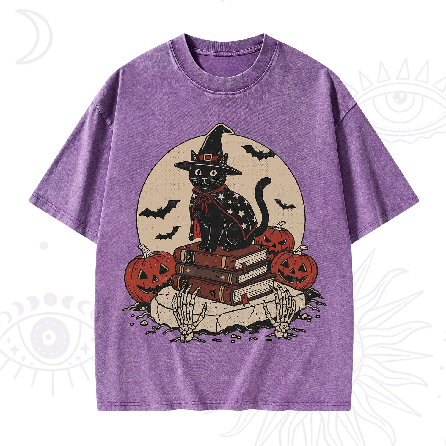 Purplehecate Witch Hat Pumpkin Washed T-Shirt