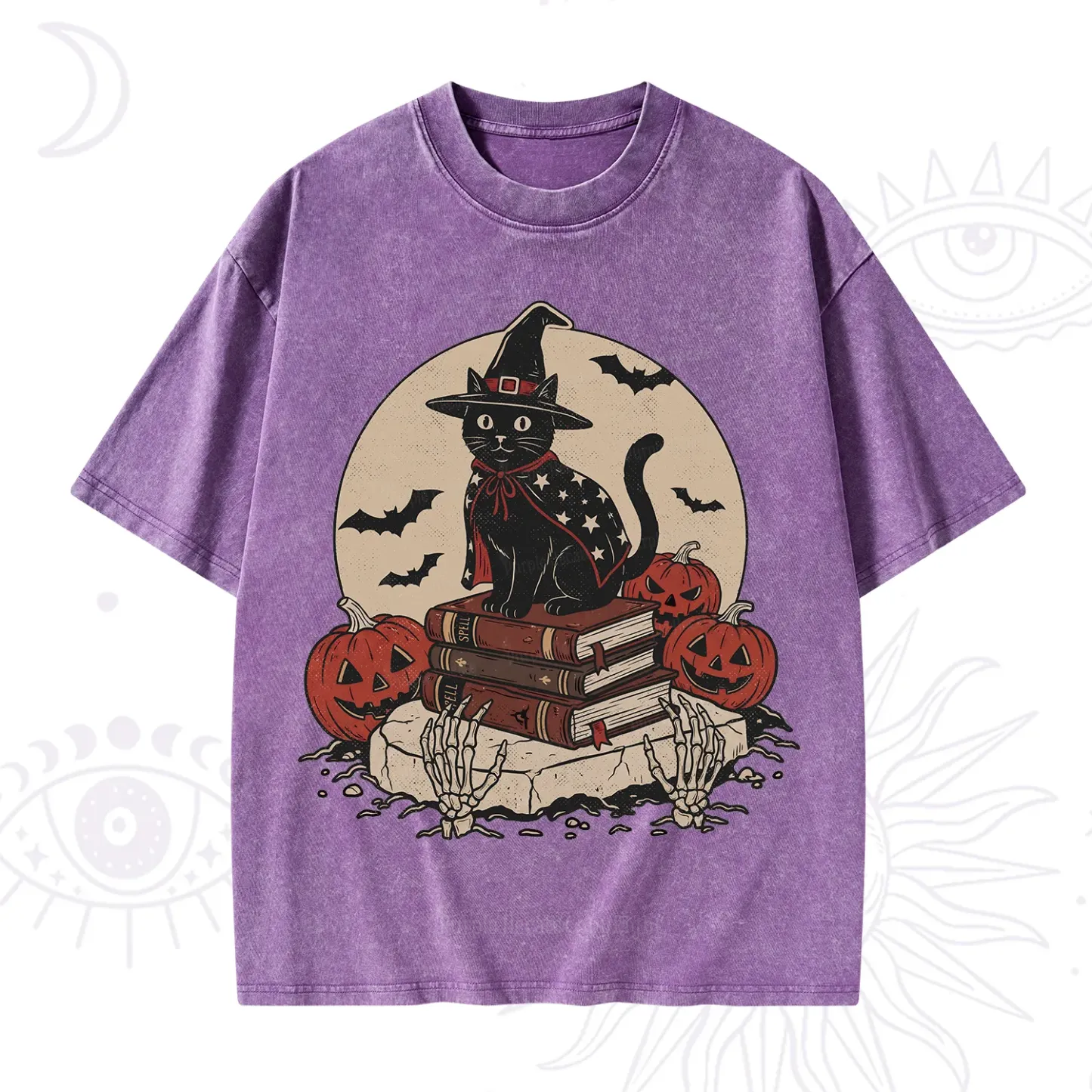 Purplehecate Witch Hat Pumpkin Washed T-Shirt