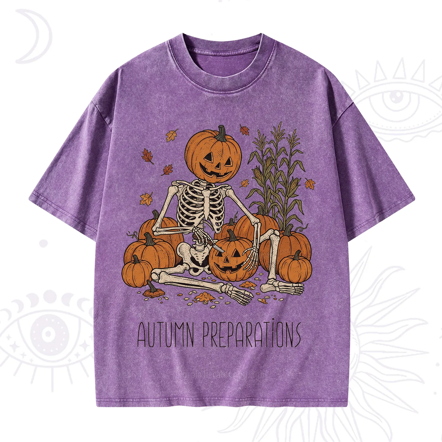 Purplehecate Autumn Preparations Pumpkin Skeleton Washed T-Shirt