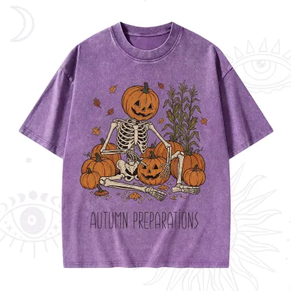 Purplehecate Autumn Preparations Pumpkin Skeleton Washed T-Shirt