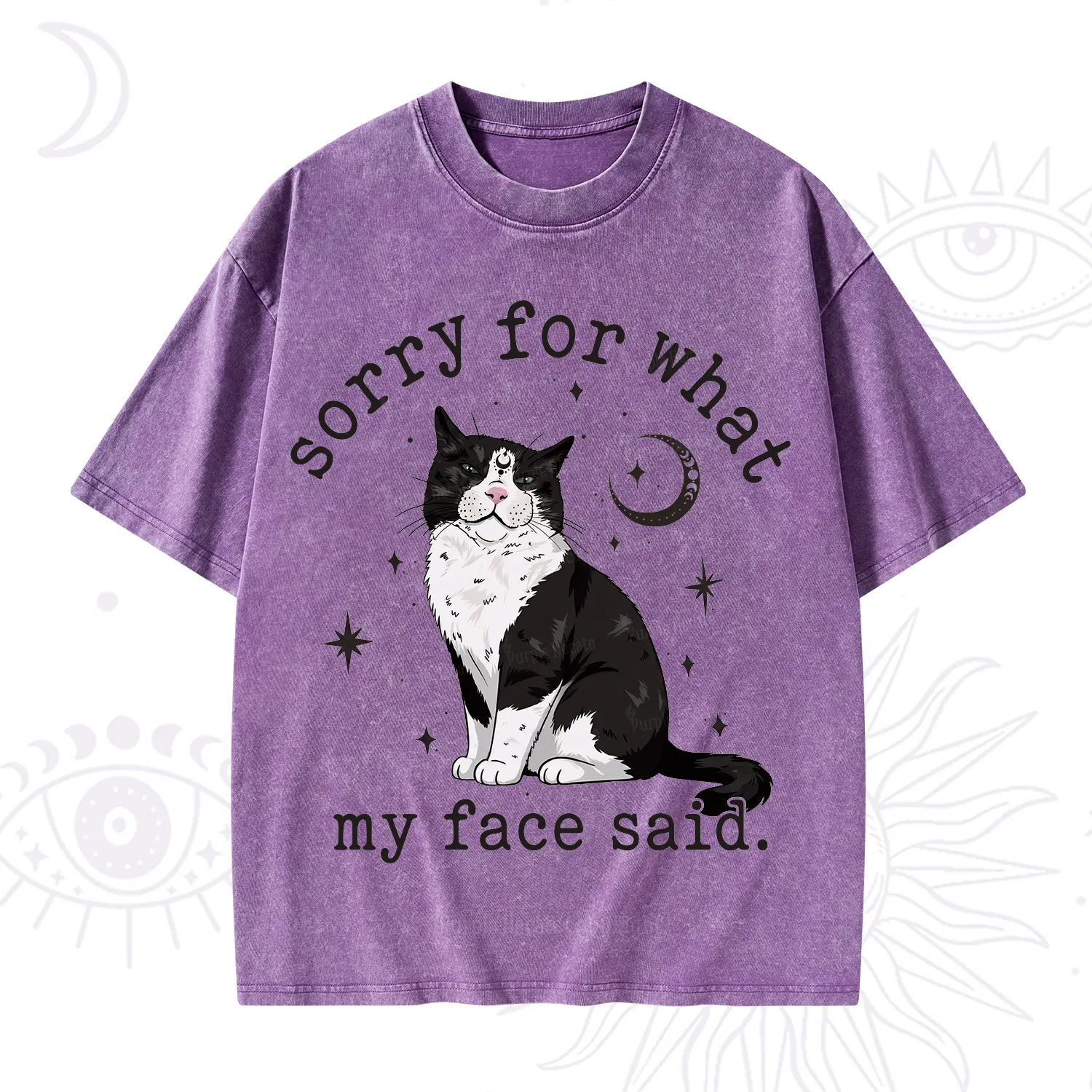 Purplehecate Sorry For What My Face Said Cat Washed T-Shirt