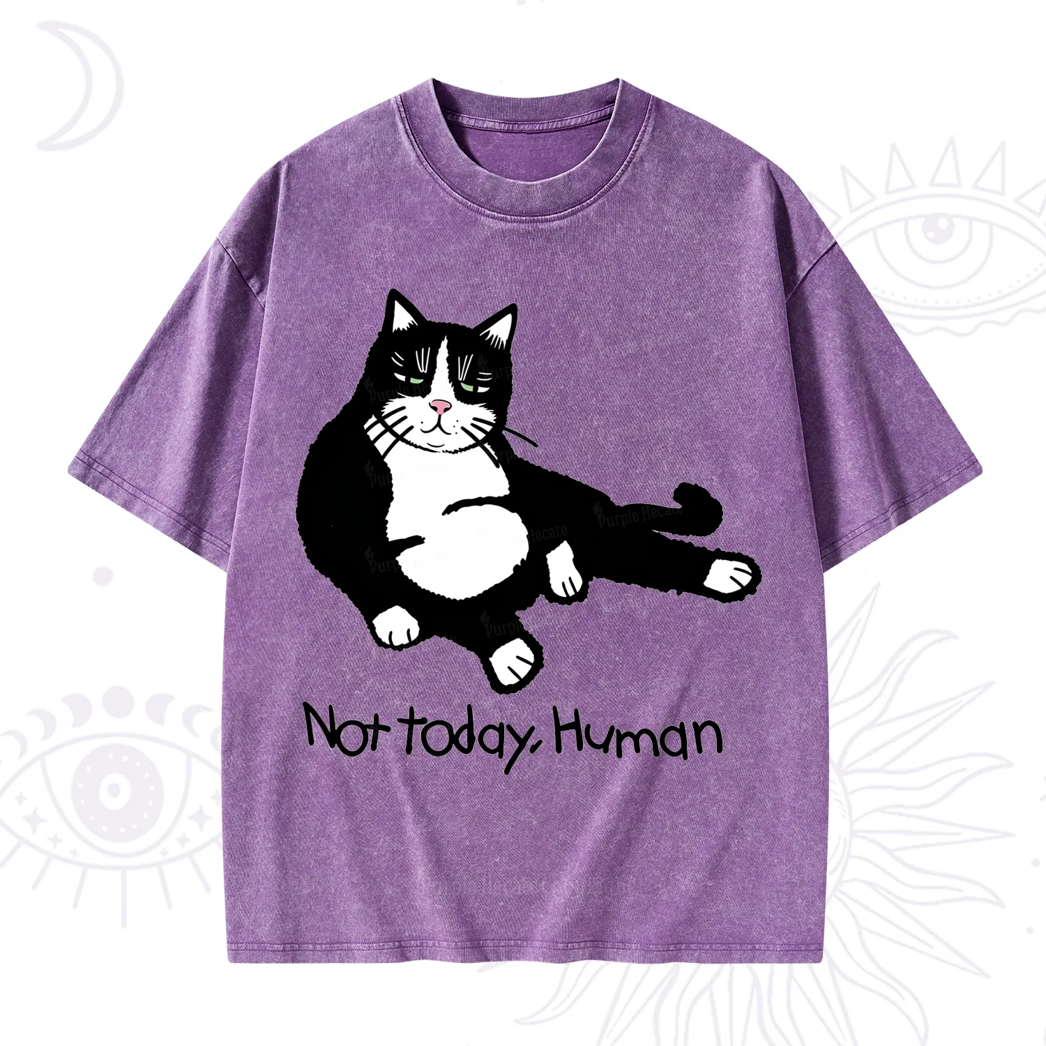 Purplehecate Not Today Human Funny Cat Washed T-Shirt