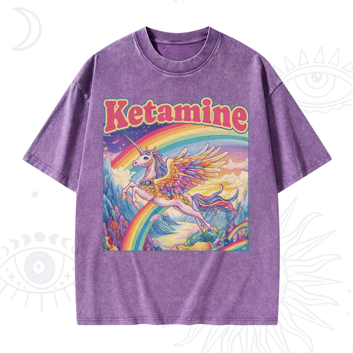 Purplehecate Ketamine Rainbow Unicorn Washed T-Shirt