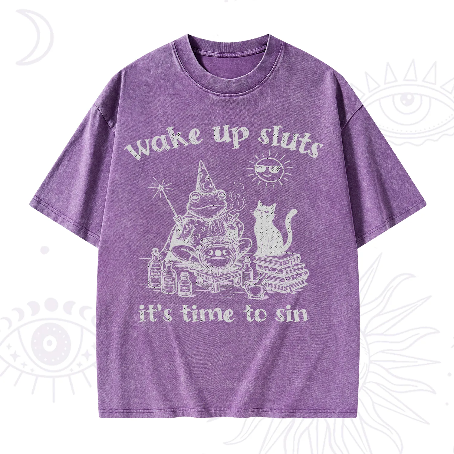 Purplehecate Wake Up Sluts It's Time to Sin Witch Frog Washed T-Shirt