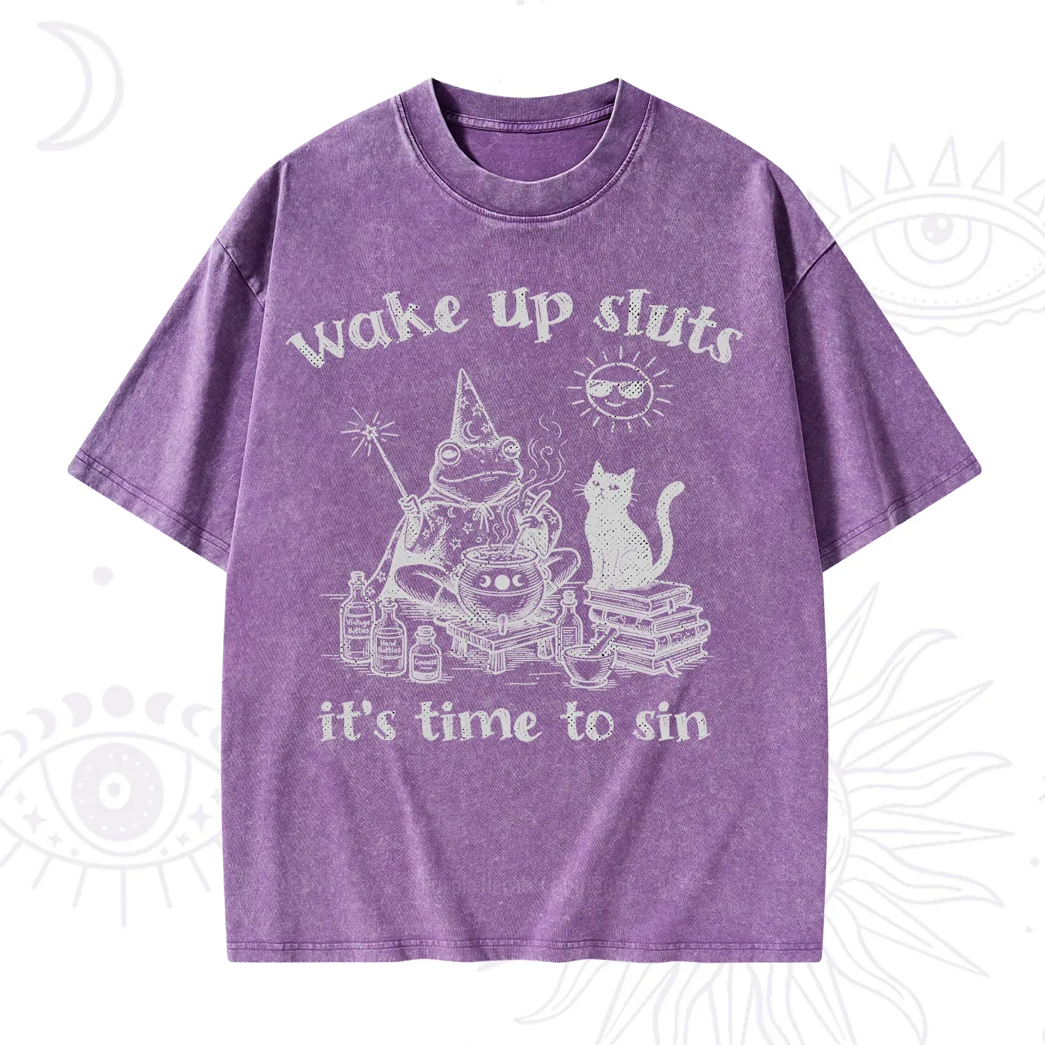 Purplehecate Wake Up Sluts It's Time to Sin Witch Frog Washed T-Shirt