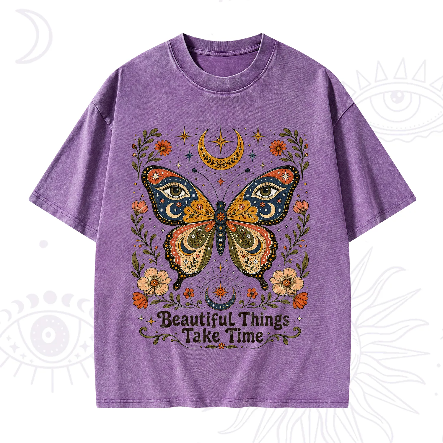 Purplehecate Beautiful Things Take Time Butterfly Washed T-Shirt