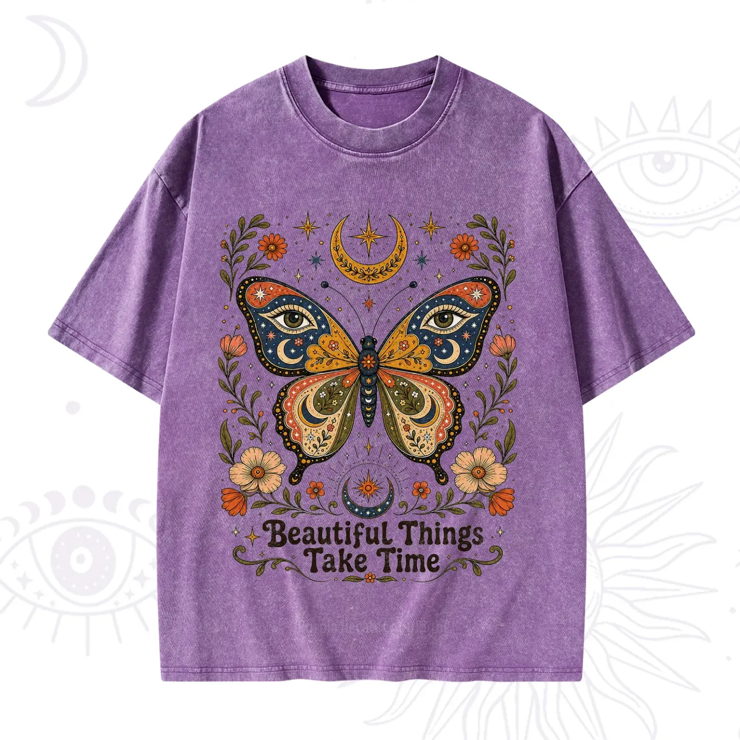 Purplehecate Beautiful Things Take Time Butterfly Washed T-Shirt