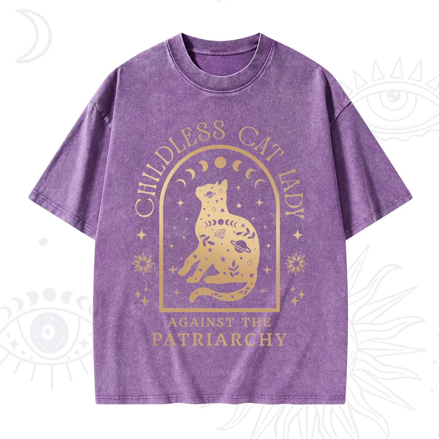 Purplehecate Childless Cat Lady Against the Patriarchy Washed T-Shirt