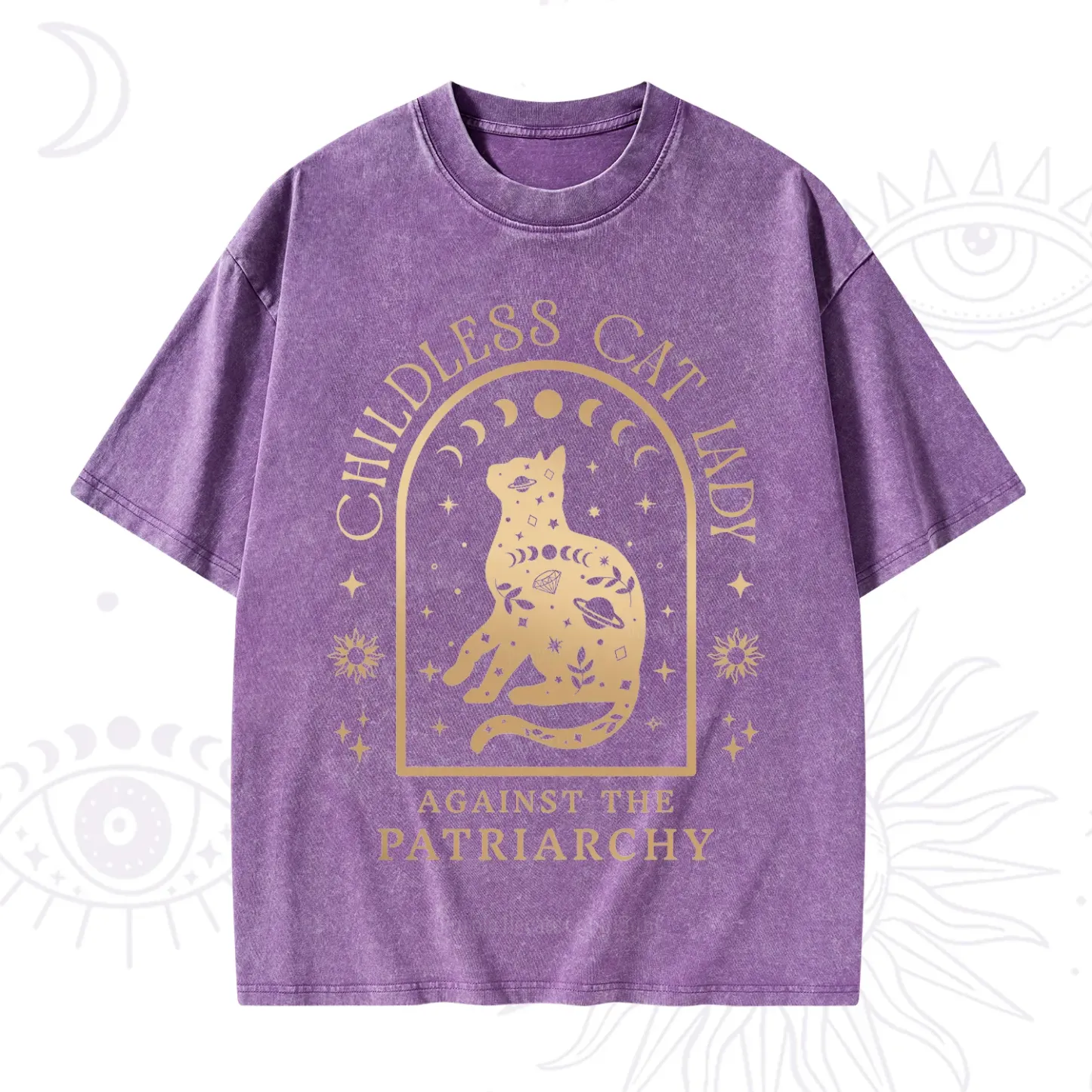 Purplehecate Childless Cat Lady Against the Patriarchy Washed T-Shirt