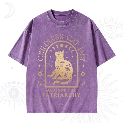 Purplehecate Childless Cat Lady Against the Patriarchy Washed T-Shirt