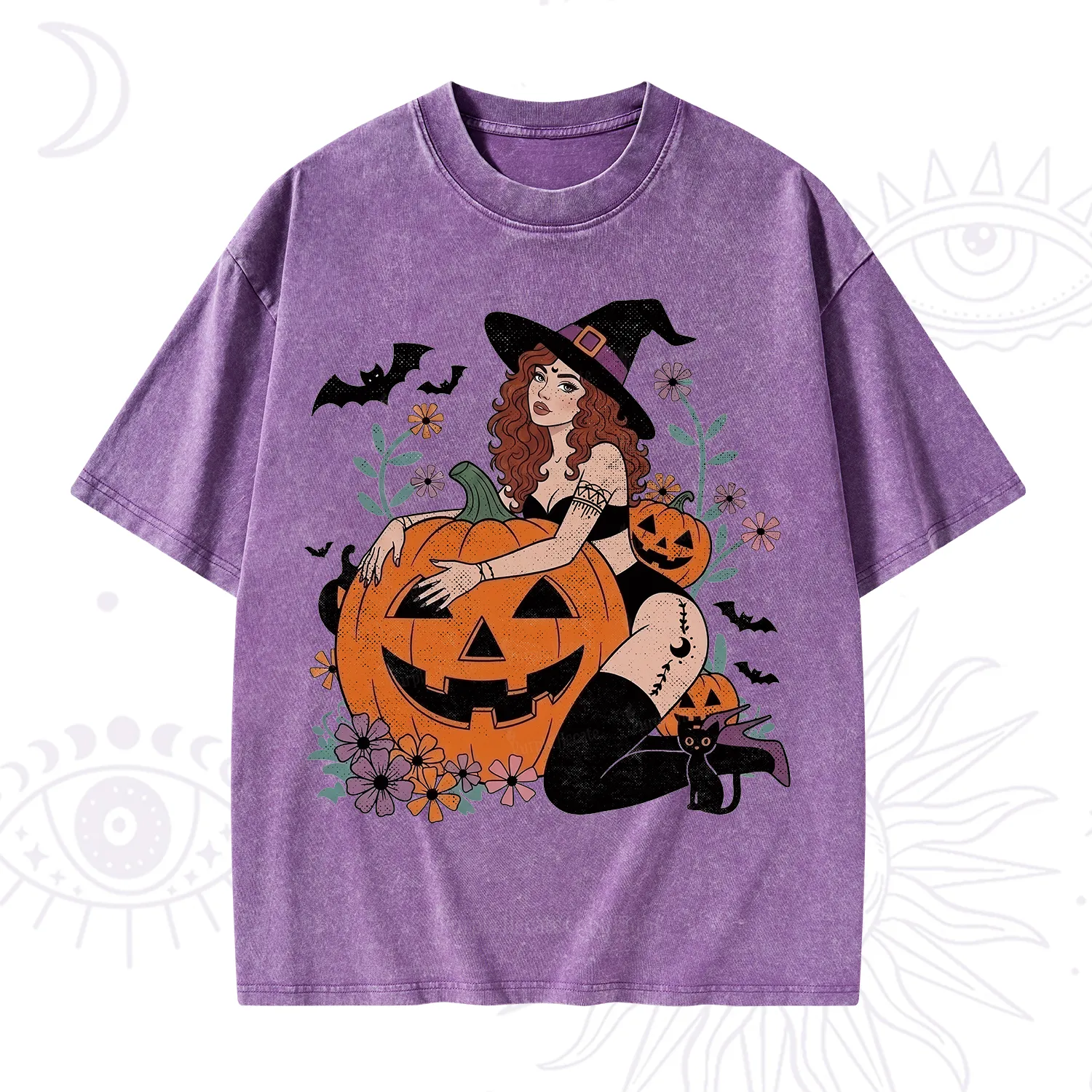 Purplehecate Enchanting Pumpkin Witch Halloween Washed T-Shirt