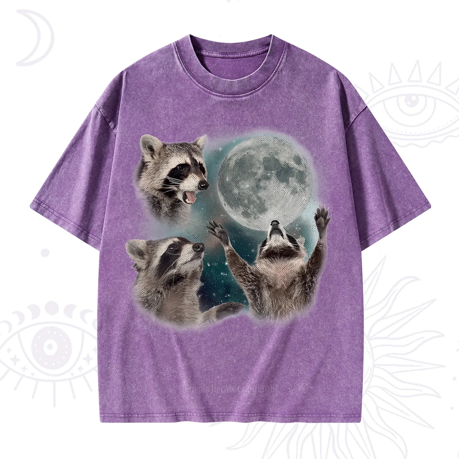 Purplehecate Three Raccoons Retro Graphic Washed T-Shirt