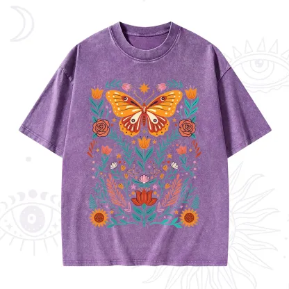 Purplehecate Boho Colorful Celestial Butterfly Washed T-Shirt