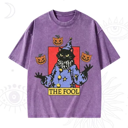 Purplehecate Spooky Fool Black Cat Washed T-Shirt