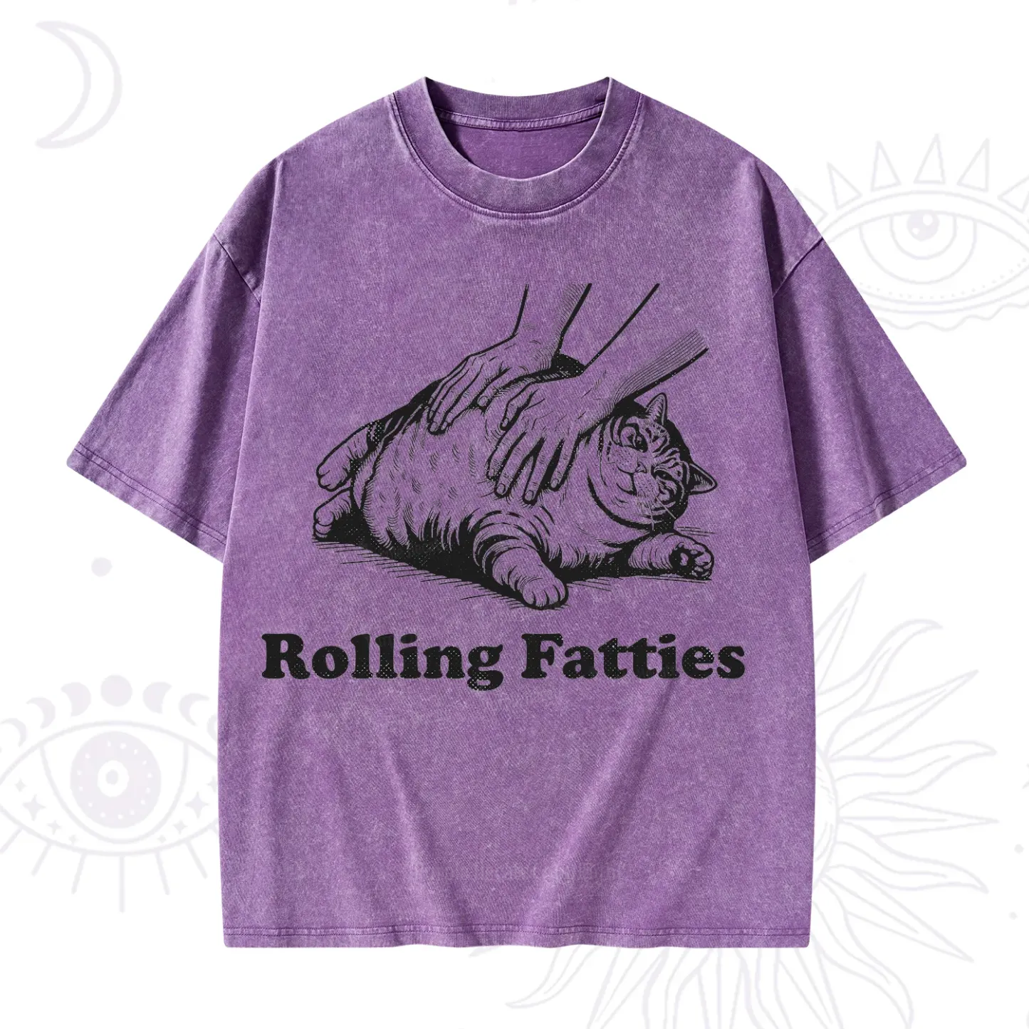 Purplehecate Rolling Fatties Cat Washed T-Shirt