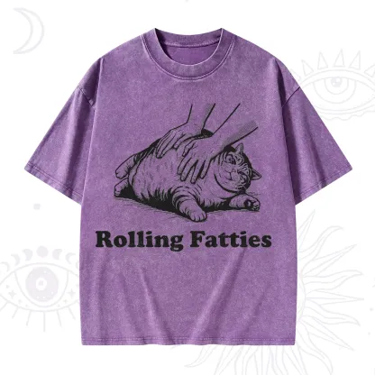 Purplehecate Rolling Fatties Cat Washed T-Shirt