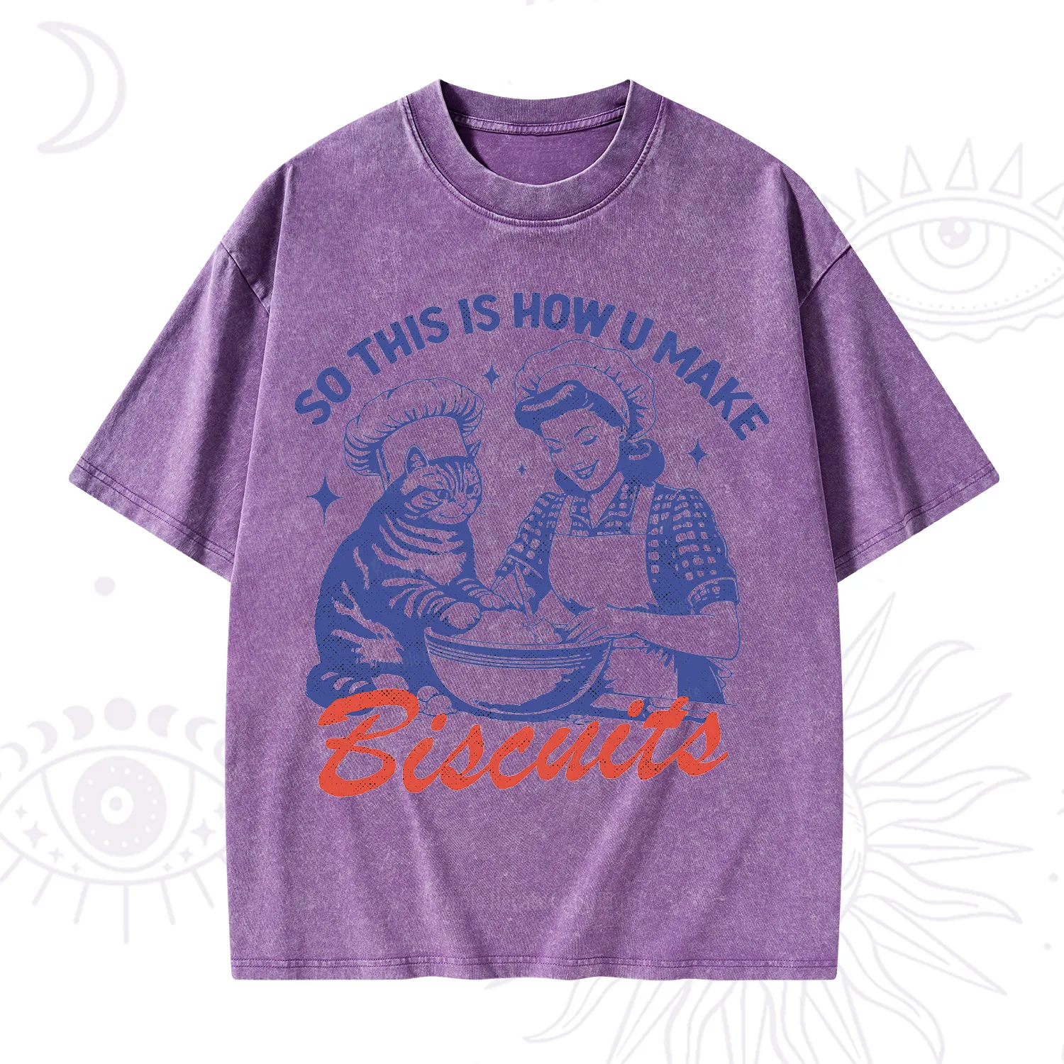 Purplehecate Funny Cat Baking Biscuits Washed T-Shirt