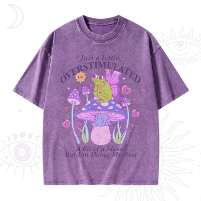 Purplehecate Just a Little Overstimulated Frog Washed T-Shirt