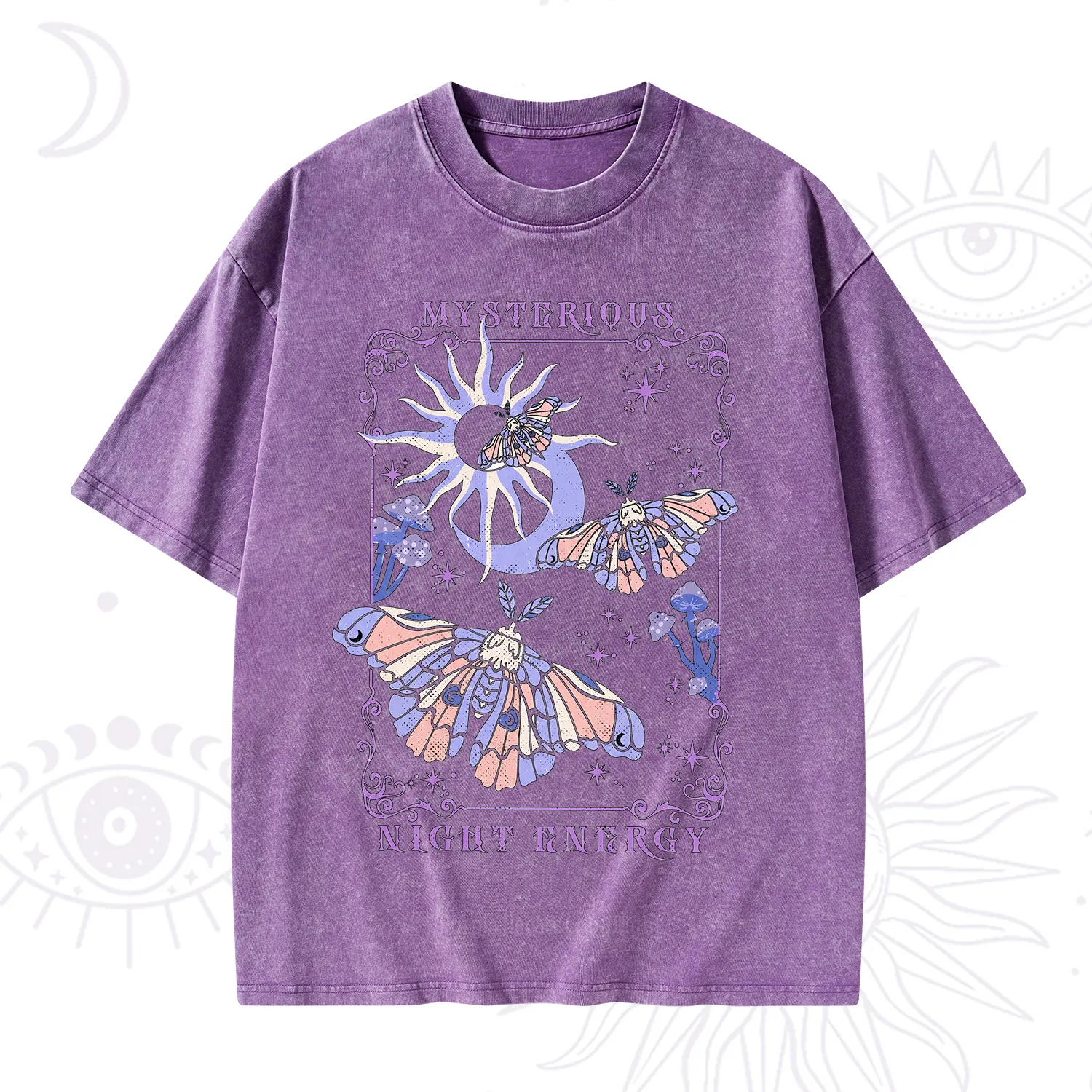 Purplehecate Mysterious Night Energy Moth Washed T-Shirt
