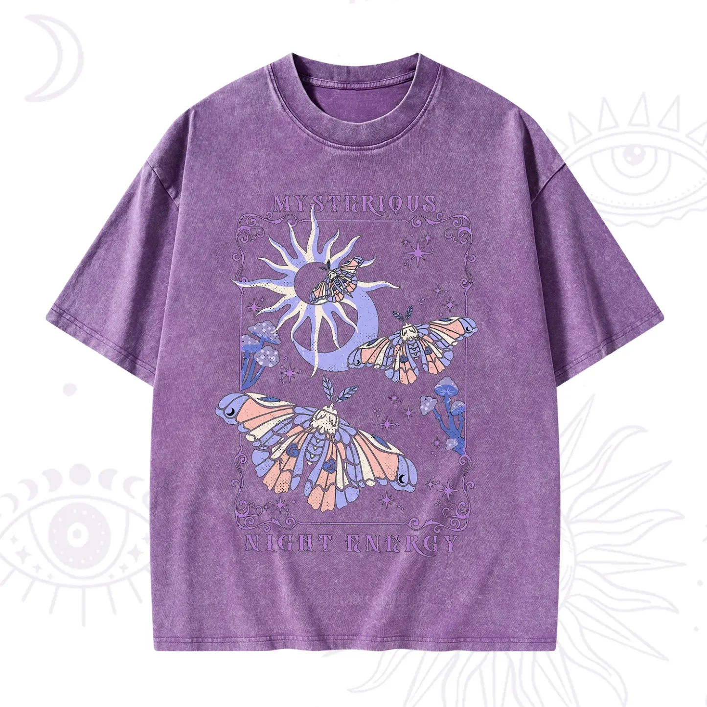 Purplehecate Mysterious Night Energy Moth Washed T-Shirt