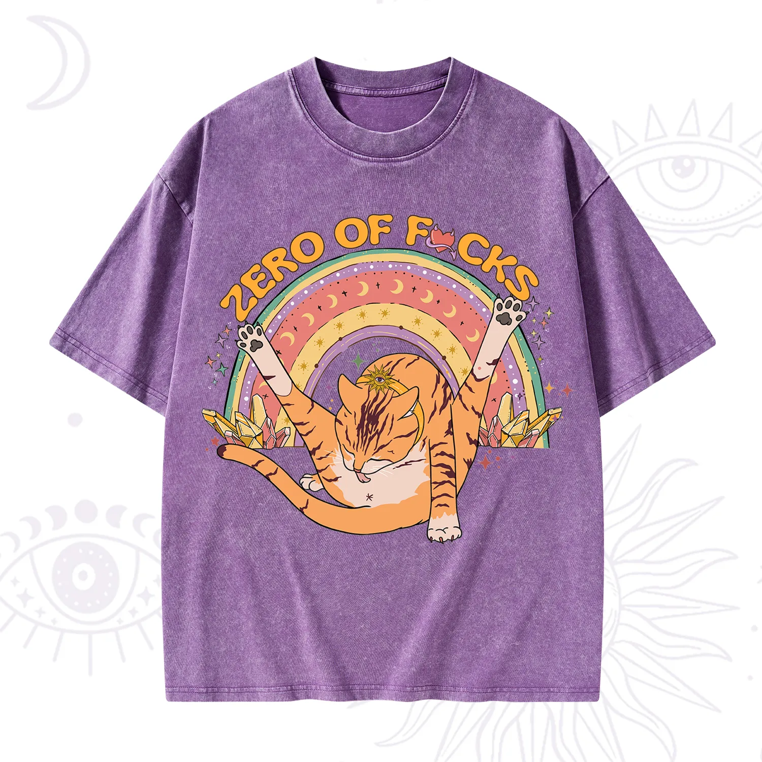 Purplehecate The Zero Fucks Cat Washed T-Shirt