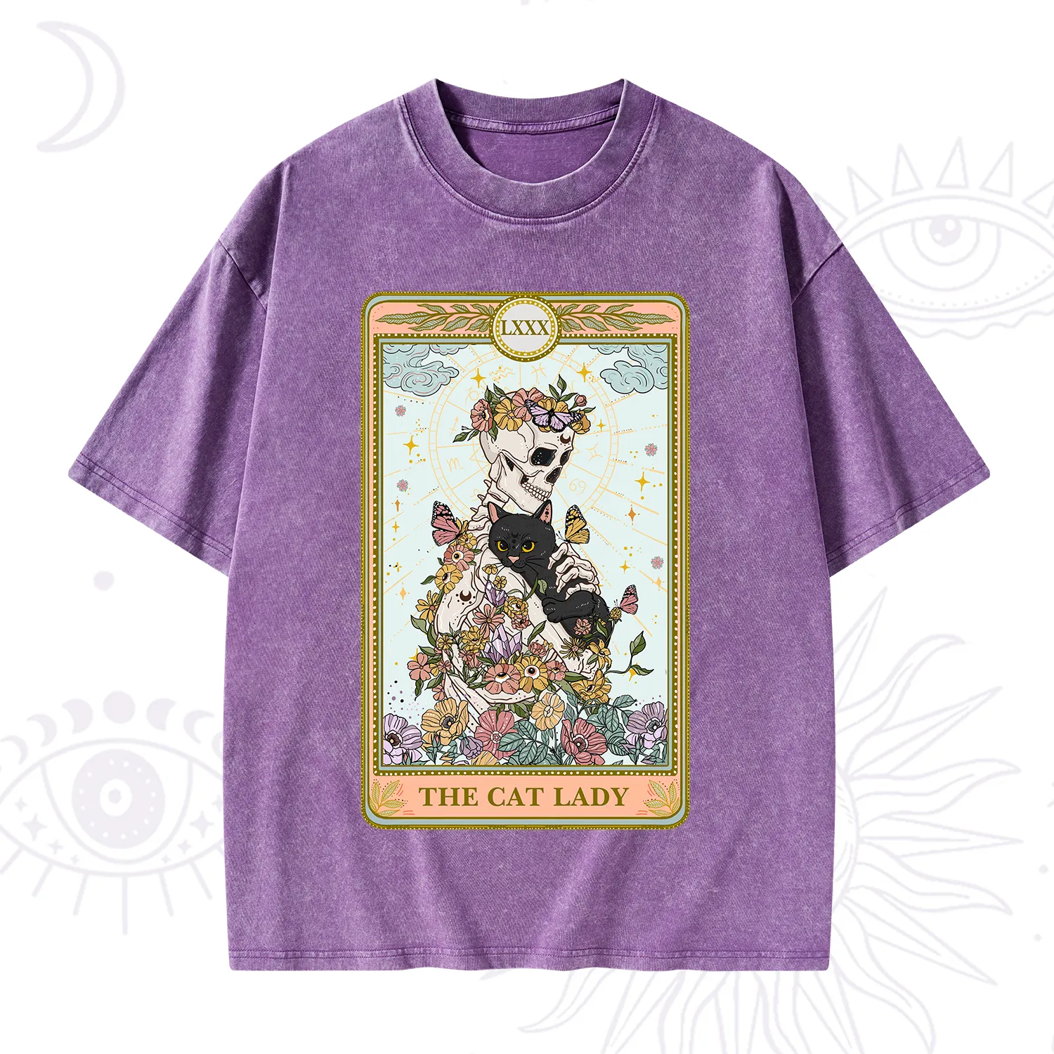Purplehecate The Cat Lady Skeleton Tarot Washed T-Shirt