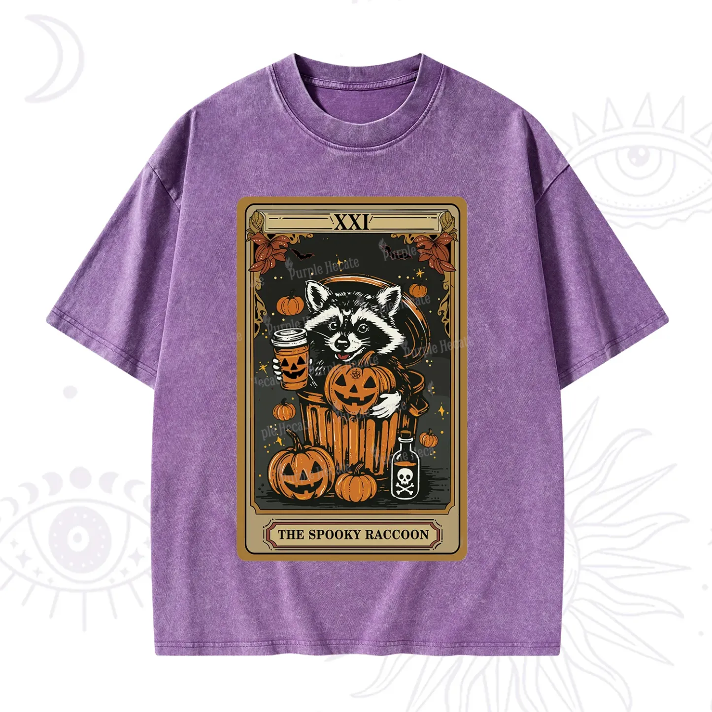 Purplehecate The Spooky Raccoon Tarot Halloween Washed T-Shirt