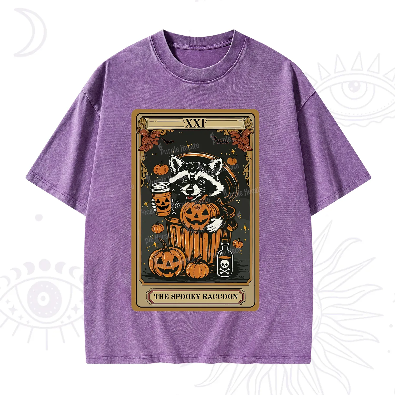 Purplehecate The Spooky Raccoon Tarot Halloween Washed T-Shirt