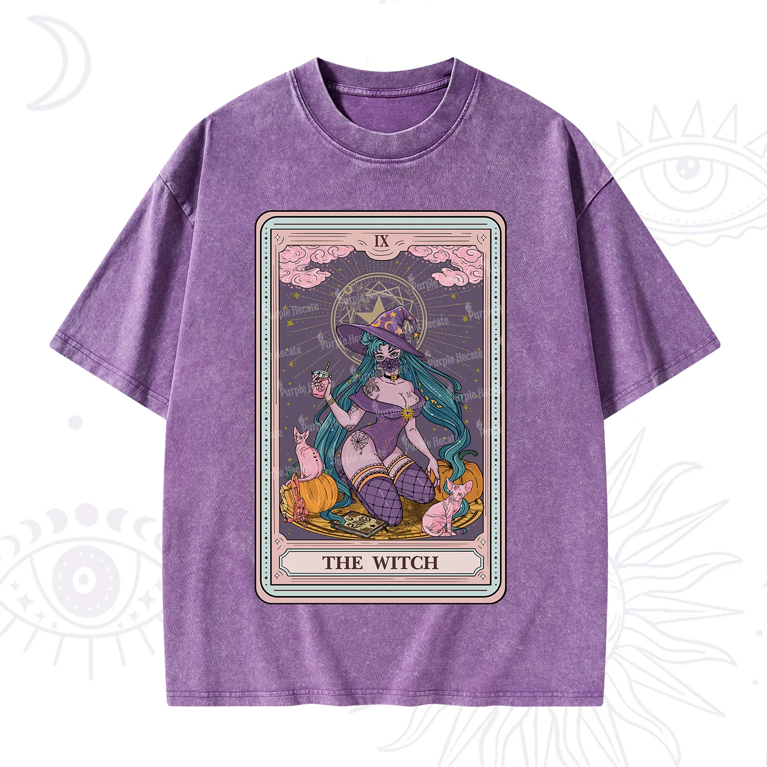 Purplehecate The Witch Tarot Halloween Washed T-Shirt