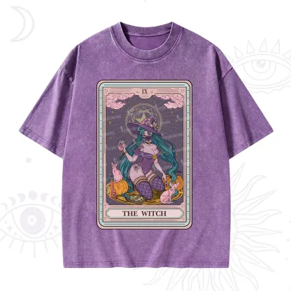 Purplehecate The Witch Tarot Halloween Washed T-Shirt