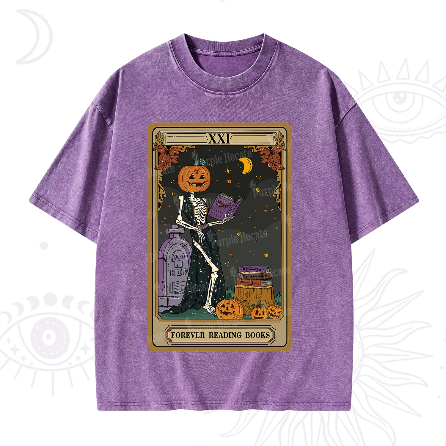 Purplehecate The Forever Reading Books Tarot Halloween Washed T-Shirt