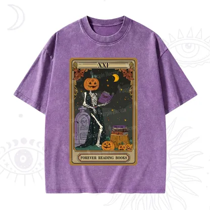 Purplehecate The Forever Reading Books Tarot Halloween Washed T-Shirt