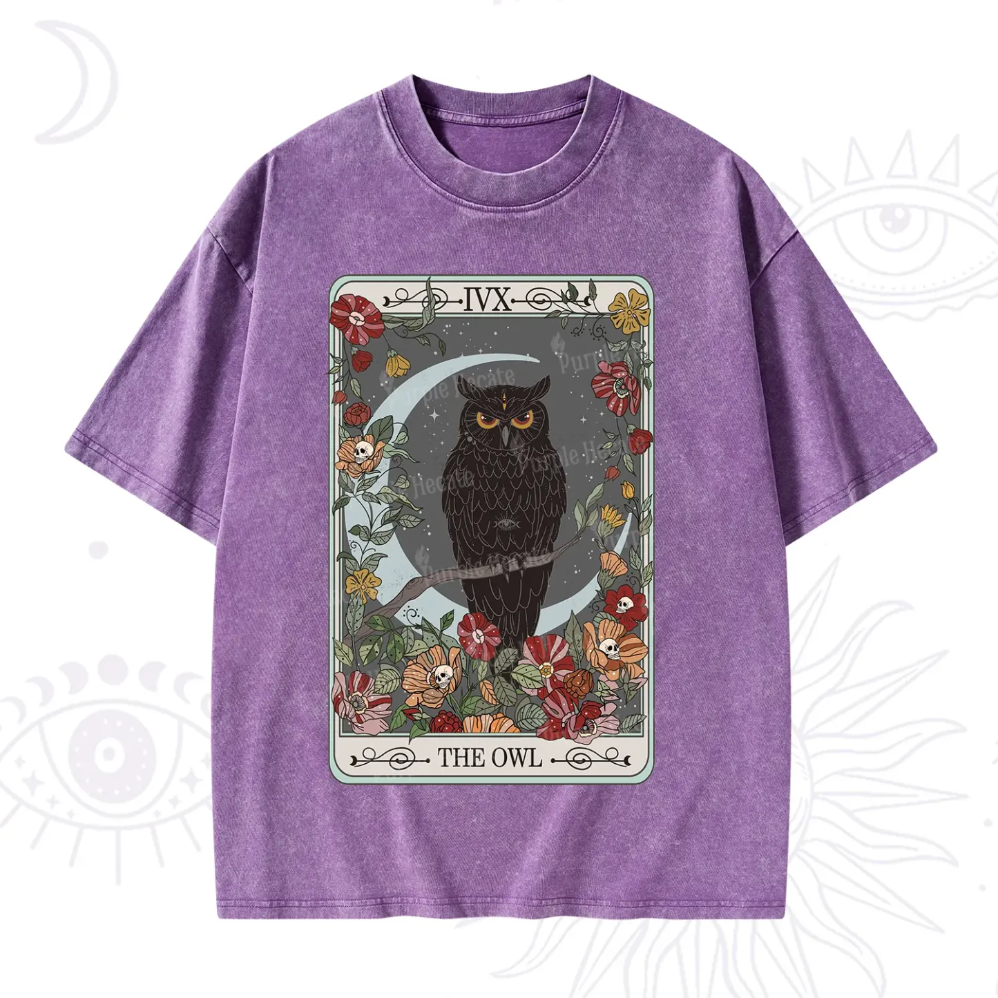 Purplehecate The Owl Tarot Washed T-Shirt