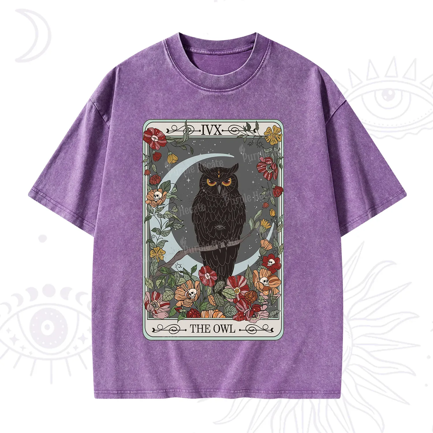 Purplehecate The Owl Tarot Washed T-Shirt